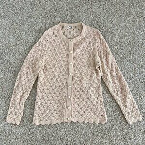60s Wintuk Cream Cardigan Textured Knit Acrylic Cottagecore Vintage Size M